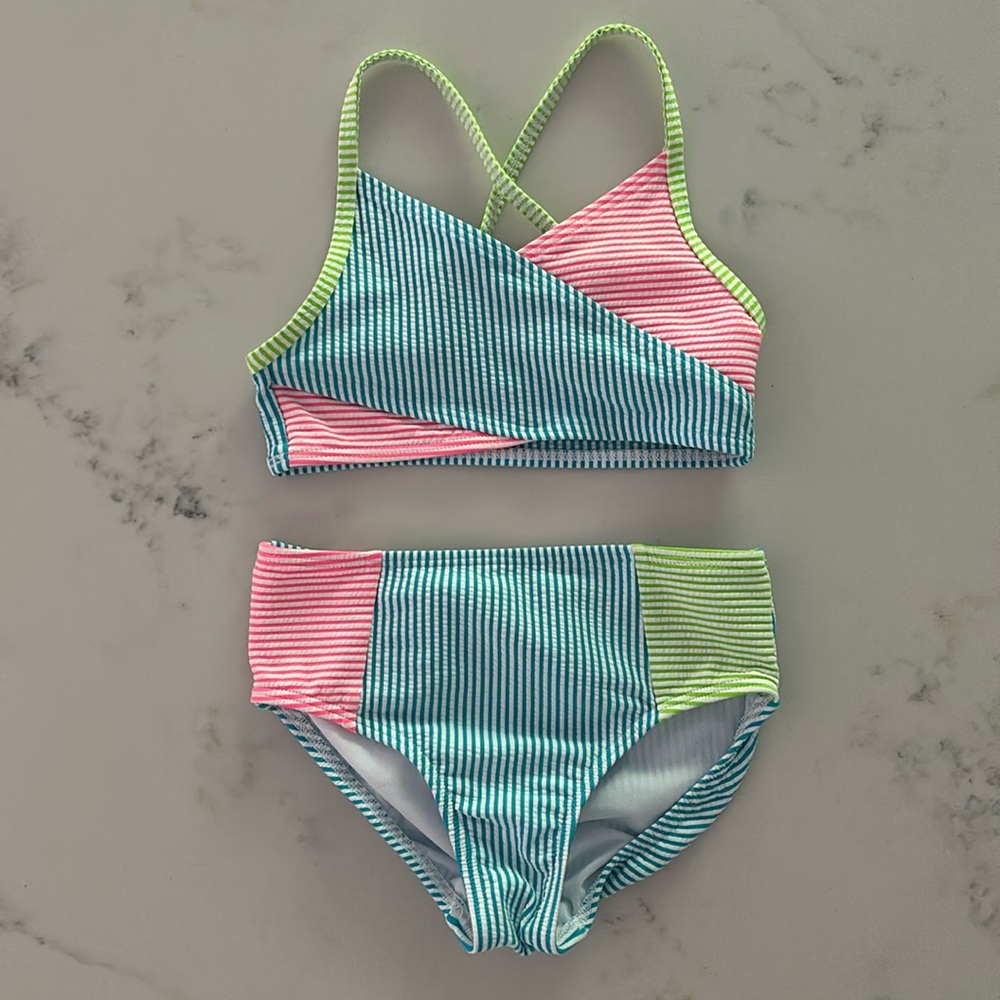 Lands End Girls seersucker bikini- size 7